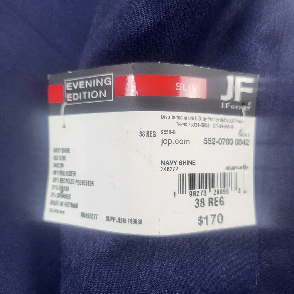 JF J Ferrar Mens Blue Navy Shine Blazer Slim fit 38R Evening Edition Black Lapel